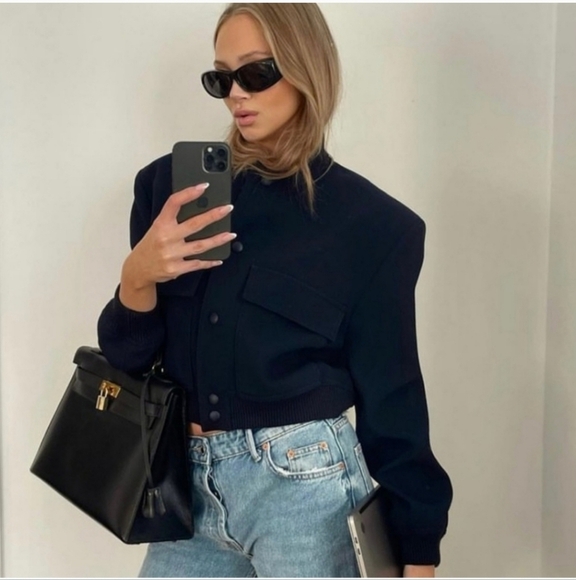 ZARA MAXI POCKET BOMBER JACKET BLACK NWT - Picture 4 of 13